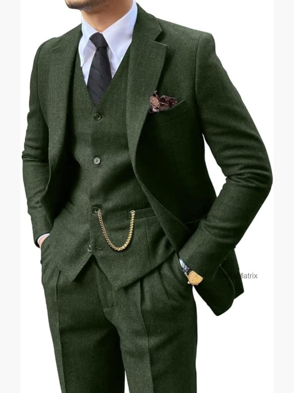 Men's Slim Fit 3-Piece Tweed Suit Set with Jacket Vest Pants
